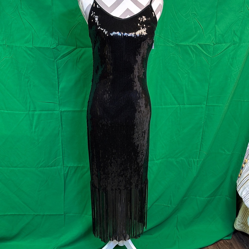 Nanette Lepore Black Sequin Fringe Dress